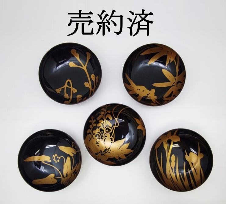 蒔絵師 良真斎造 百花画替蒔絵 春慶 吸物椀 20客 共箱 - kaji's